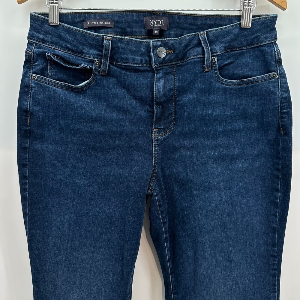 NYDJ Jeans Womens 10 Dark Blue Denim Marilyn Straight Leg Regular Fit Classic